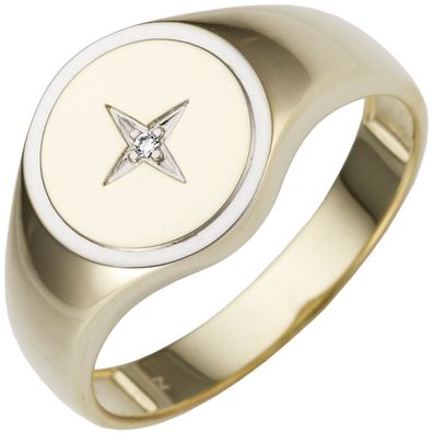 Herren Ring 585 Gold Gelbgold bicolor 1 Diamant Brillant Goldring Herrenring