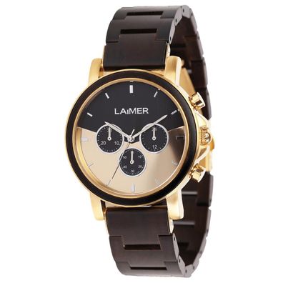 LAiMER Herren Uhr 0137 Ian Leadholz Chronograph vergoldet