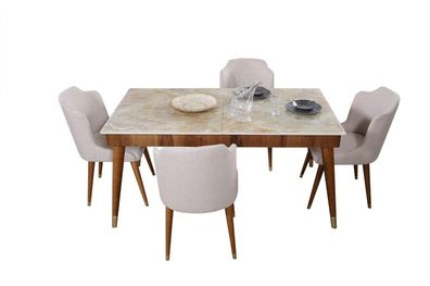 Esszimmer Holz Tische Essgruppe Set Stuhl Gruppe Neu Tisch 4x Design Stühle 7tlg