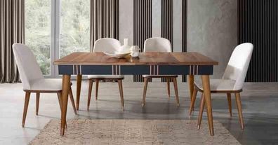 Tisch Esszimmer Garnitur Esstisch Stuhl Set 5tlg. Textil Holz Lehn Stühle Möbel