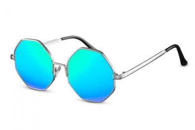 Unisex-Sonnenbrille rund Kat.3 silber/ blau (CWI1528)