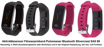 Aktivitätssensor Fitnessarmband Pulsmesser Bluetooth Silvercrest SAS 89. II Wahl, OVP