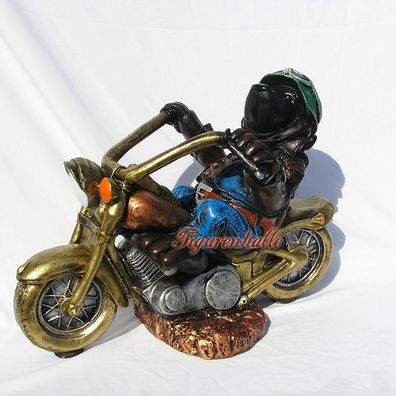 Maulwurf auf Motorrad Motorradfahrer Statue Skulptur Deko Gartenfigur Garten lustig