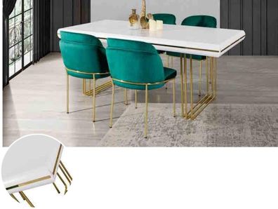 Luxus Esstisch Tisch Esszimmer Tische Metall Design Küchentisch Weiß Gold Holz