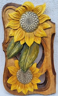 Holzbild Sonnenblume Blumen Wandrelief Schnitzerei Handarbeit