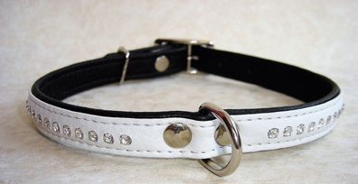 Hundehalsband - Halsband, Halsumfang 37-45cm, EKOLeder + Strass + Weiss (Pl.01-01)