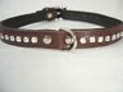 Hundehalsband - Halsband, Halsumfang 21-27 cm, LEDER + Strass + Braun (13-3-1-82
