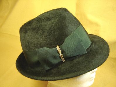 Damenhut klassischer Trachtenhut Velour dunkel grün Band grün DH286