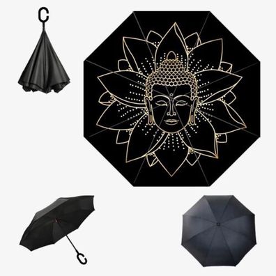 Regenschirm umgedreht Buddha Inverted Stockschirm Selbst Stehend + Hülle