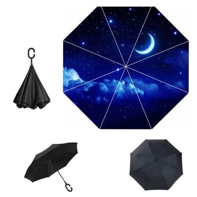 Regenschirm umgedreht Inverted Stockschirm Sterne Mond Selbst Stehend + Hülle
