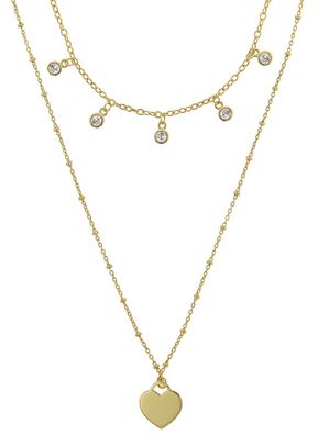 trendor Schmuck Halskette für Damen 925 Silber Goldplattiert 2-reihig Zirkonias 7506