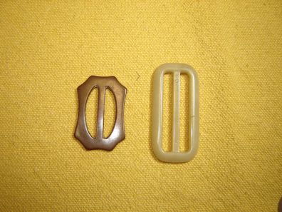 2 Stück Vintage Gürtelschließe 80er Jahre Deko Schließe Kunststoff beige braun