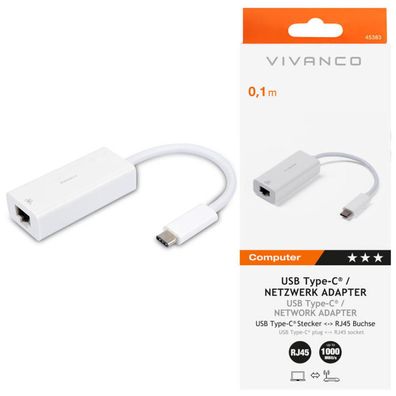 Vivanco USB Type C Netzwerk Adapter Ethernet LAN 1000 MBit/ s Typ A RJ45 LAN Hub