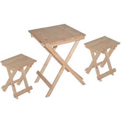 Set aus Klapptisch Tisch mit 2 Klapphocker klappbar aus Holz