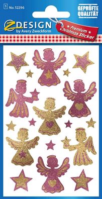 AVERY Zweckform 52296 Aufkleber Weihnachten 7 Engel mit 11 Sternen in rosé/ gold ...