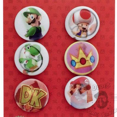 Nintendo Super Mario Lenticular Pin Badges 6 Stück Wackelbild Buttons