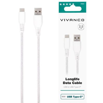 Vivanco 2,5m Typ-C Tetra Force Extreme Cable USBC Kabel Faser 250cm Ultra Stabil