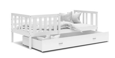 FURNIX Kinderbett NESTRI P 80x190 mit Schublade und Matratze Weiß-Weiß