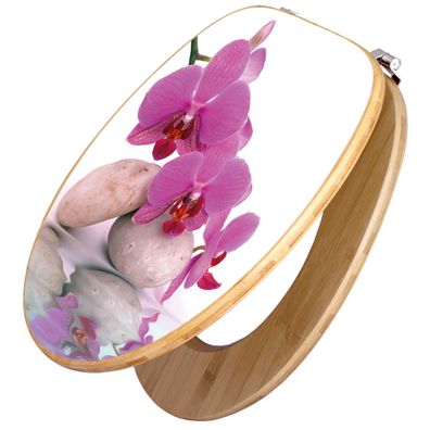 banjado® WC-Sitz Bambus braun mit Motiv Motiv Orchidee