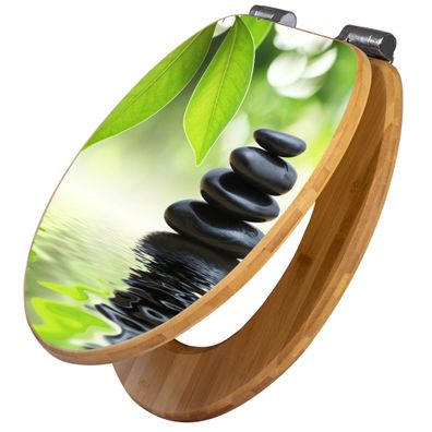 banjado® WC-Sitz Bambus braun mit Absenkautomatik Motiv Steine&Relax