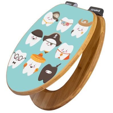 banjado® WC-Sitz Bambus braun mit Absenkautomatik Motiv Neun Zähne