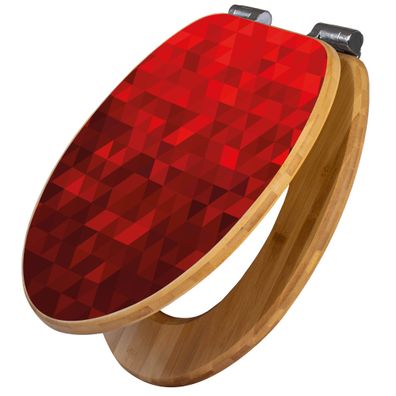 banjado® WC-Sitz Bambus braun mit Absenkautomatik Motiv Dreiecke Rot