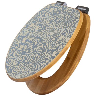 banjado® WC-Sitz Bambus braun mit Absenkautomatik Motiv Blaues Ornament