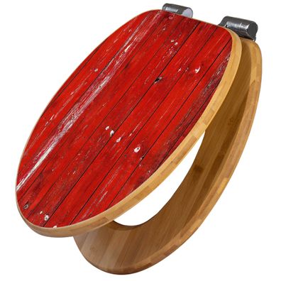 banjado® WC-Sitz Bambus braun mit Absenkautomatik Motiv Rote Holzlatten