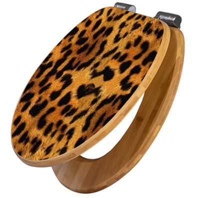 banjado® WC-Sitz Bambus braun mit Absenkautomatik Motiv Leopard