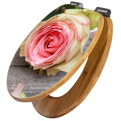 banjado® WC-Sitz Bambus braun mit Absenkautomatik Motiv Rosa Rose