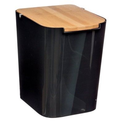 Müllbadkorb schwarz mit Bambusdeckel, 5l