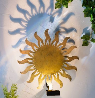 LED Solar Wandbild Sonne - 30 cm - Metall Wand Leuchte Garten Balkon Deko Licht