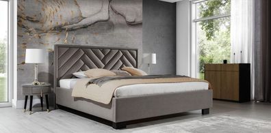 Polster Bett Möbel Luxus Möbel Schlafzimmer Betten Taupe Braun 200x200cm Samt