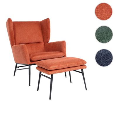 Lounge-Sessel mit Ottomane HWC-L62, Ohrensessel Polstersessel Hocker, Stoff/ Textil