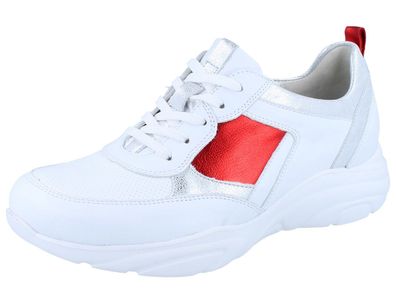 Waldläufer H-Anita Damen Halbschuhe Sneaker Schnürschuhe weiß silber rot Leder