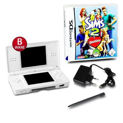 DS Lite Konsole Weiss #71B + ähnl Ladekabel + Spiel Die Sims 2 - Haustiere