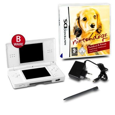 DS Lite Konsole Handheld Weiss #71B + Ladekabel + Nintendogs Dachshund & Friends