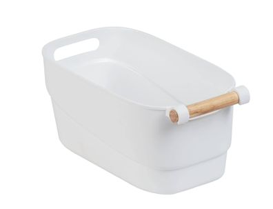 Kunststoffbehälter mit Holzgriff, weiß, 18 x 15,5 x 33,5 cm, Wenko