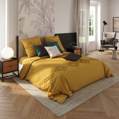 Bettwäsche-Set 220x240 cm mit 2 Kissenbezügen und Bettlaken, beige