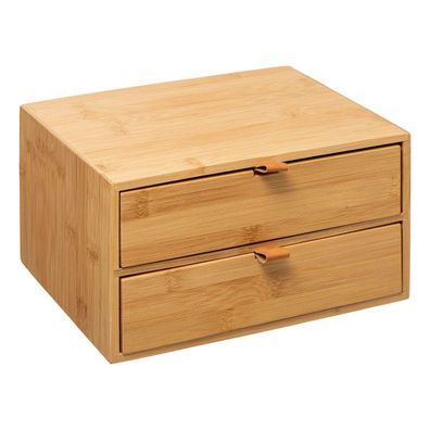Holzschatulle, 2 Fächer, Bambus, 20 x 25 x 14,5 cm, Aufbewahrungsbox mit 2 Schubladen
