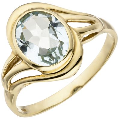 Damen Ring 585 Gold Gelbgold 1 Aquamarin blau Goldring Gelbgoldring