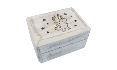 Holzbox weiß mit Einhorn-Gravur klein