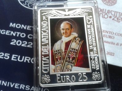 Original 25 euro 2022 PP Vatikan Papst Paul VI. coloriert Silber im Etui