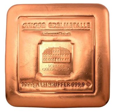 Geiger Edelmetalle 1 kg / 1000g 999 Kupferbarren Feinkupfer Schloss Güldengossa