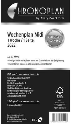 Chronoplan 50552 Kalendereinlage 2023, Wochenplan im Midi Format (96x172mm), Tage ...
