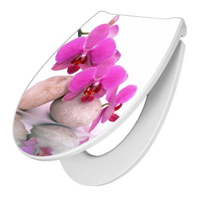 banjado® Premium WC-Sitz Duroplast weiß mit Motiv Motiv Orchidee