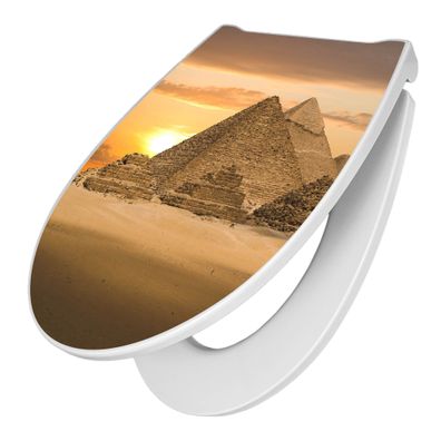 banjado® Premium WC-Sitz Duroplast weiß mit Motiv Motiv Pyramiden