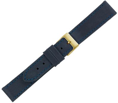 Minott | Uhrenarmband Nubuk blau Kalbsleder flach | versiegelte Kante
