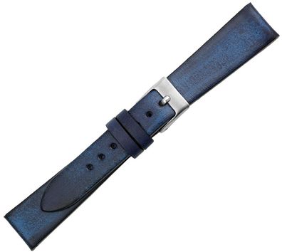 Minott Uhrenarmband Kalbsleder blau Handveredelt Vintage glatt flach