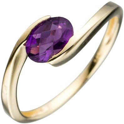 Damen Ring 333 Gold Gelbgold 1 Amethyst lila violett Goldring Amethystring